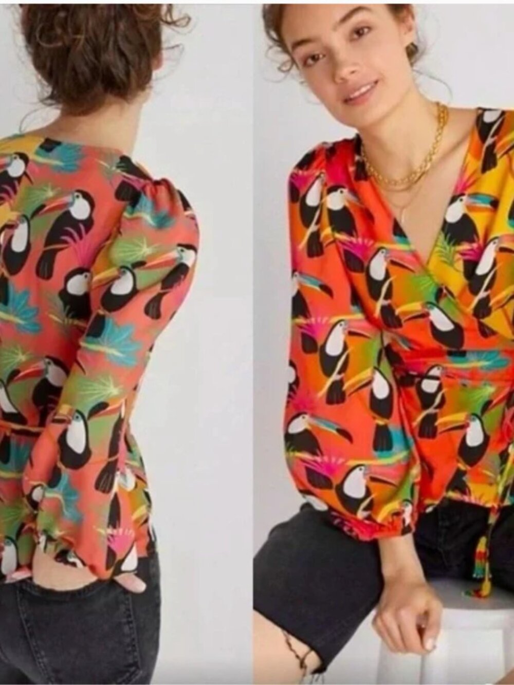 🌴Anthropologie Farm Rio Rainforest Toucan Blouse - Picture 6 of 6